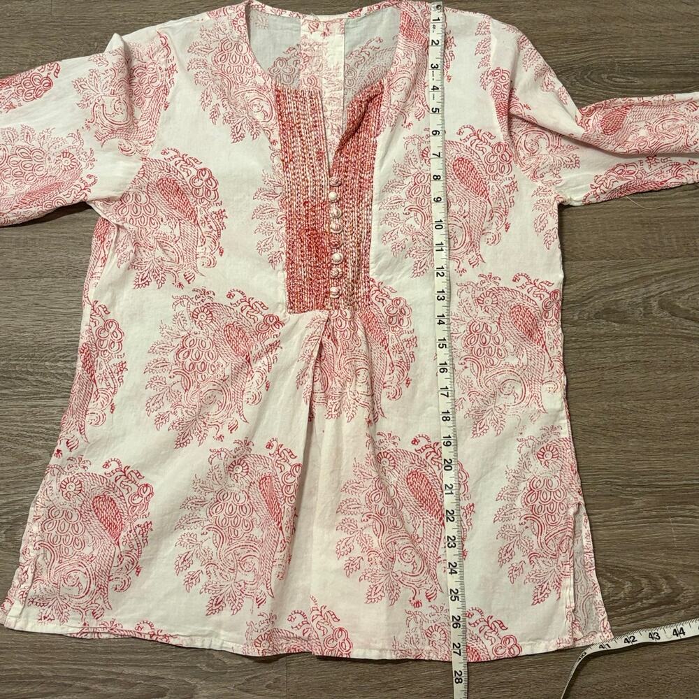 Anokhi Jaipur Block Print Cotton Tunic Top Boho Pintuck Button Front est. sz M - Picture 7 of 7